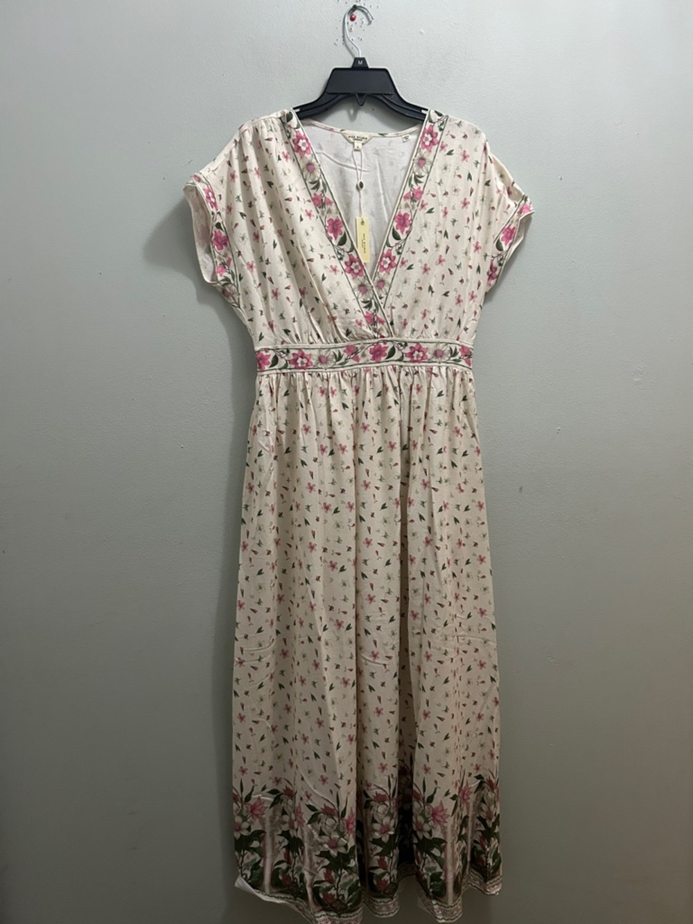 Max Studio Cream Maxi Dress with Pink Floral Trim - Picture 2 of 7